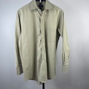 Chaps Mens Khaki Tan Long Sleeve Button Down Dress Shirt Cotton Blend PC 691